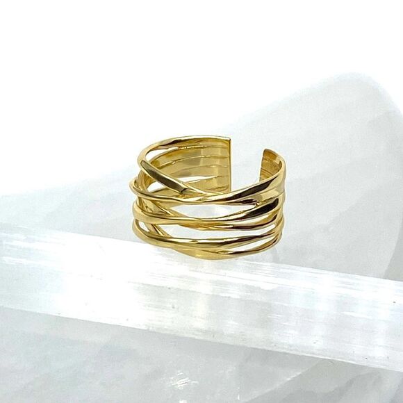 Geometric Stacking 925 Sterling Silver Ring Adjustable Size 7-13 - Picture 1 of 4